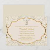 Goud & Zilveren Kruis Doopsel Uitnodiging (Voorkant / Achterkant)