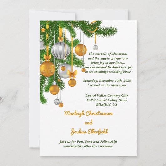 Goud & Zilveren Ornamenten op Branches Bruiloft Kaart (Voorkant)