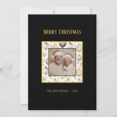 Goud Zilveren Ornamenten Zwart Foto Kerst Kaart (Voorkant)