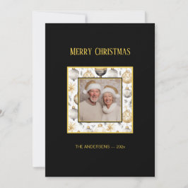 Goud Zilveren Ornamenten Zwart Foto Kerst Kaart