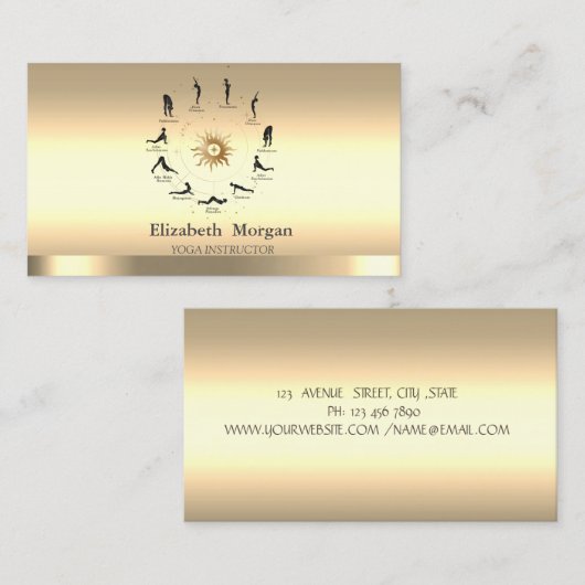 Goud Zon Meisje Silhouet Yoga Instructeur Visitekaartje (Voorkant / Achterkant)