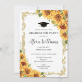  Goud Zonnebloem Geel Bloemen Afstuderen Kaart (Voorkant)