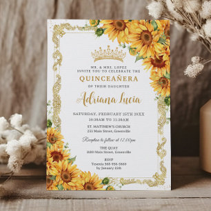Goud Zonnebloem Geel Bloemen Quinceañera Kaart