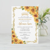  Goud Zonnebloem Geel Bloemen Quinceañera Kaart (Staand voorkant)