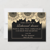 Goud, zonnebloemen, Glitter Rehearsal Dinner Kaart (Voorkant)