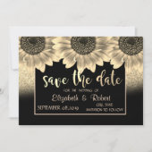 Goud, zonnebloemen, Glitter Save the Date (Voorkant)