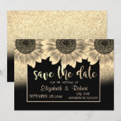 Goud, zonnebloemen, Glitter Save the Date (Voorkant / Achterkant)