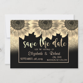 Goud, zonnebloemen, Glitter Save the Date