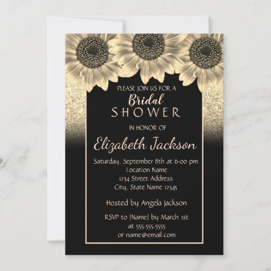 Goud, zonnebloemen, Glitter Vrijgezellenfeest Kaart (Voorkant)