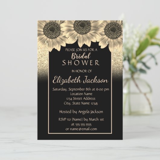 Goud, zonnebloemen, Glitter Vrijgezellenfeest Kaart (Staand voorkant)