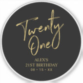 Goud & Zwart 21e Verjaardagsfeest Dank je sticker (Voorkant)