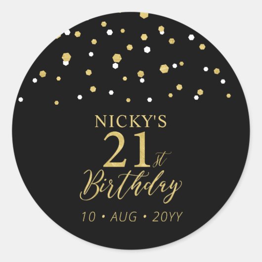Goud & Zwart 21ste verjaardag Ronde Sticker (Voorkant)
