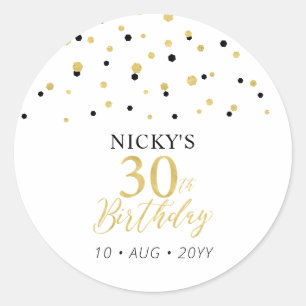 Goud & Zwart 30e Verjaardag Favor Bedankt Ronde Sticker