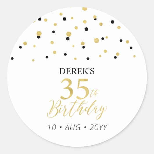 Goud & Zwart 35e verjaardag Ronde Sticker (Voorkant)