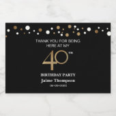 Goud zwart 40e verjaardag thema confetti dank u sparkling wijnetiket (Enkel label)