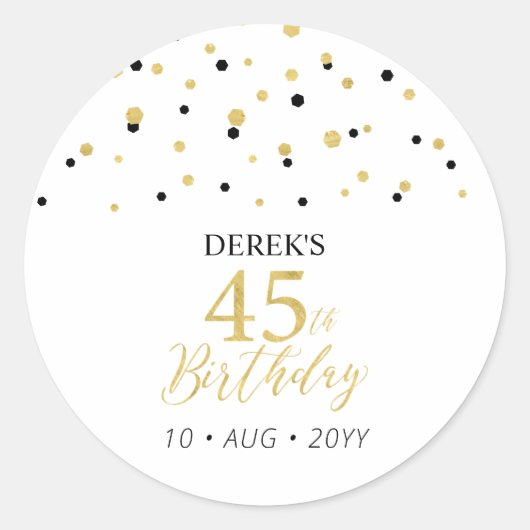 Goud & Zwart 45e verjaardag Ronde Sticker (Voorkant)