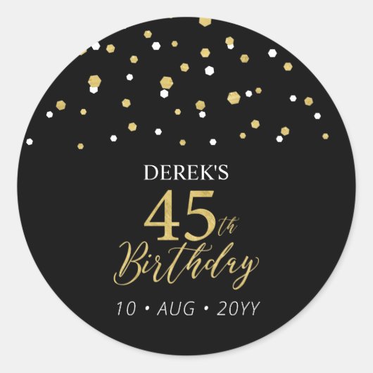Goud & Zwart 45e verjaardag Ronde Sticker (Voorkant)