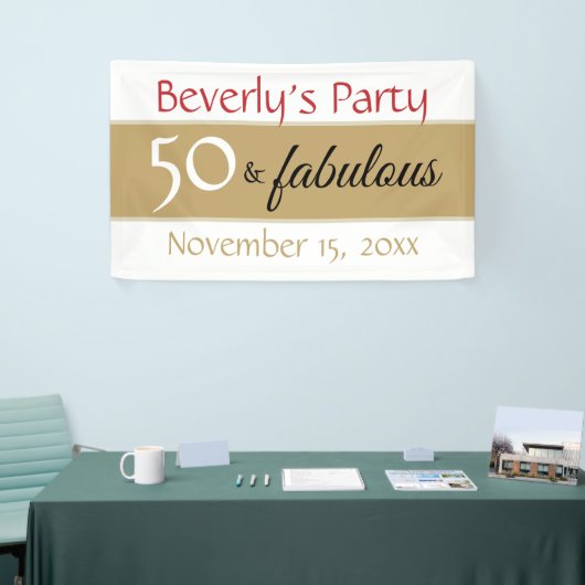 Goud Zwart 50 & Fabulous Typografie 50e Verjaardag Spandoek (Beurs)