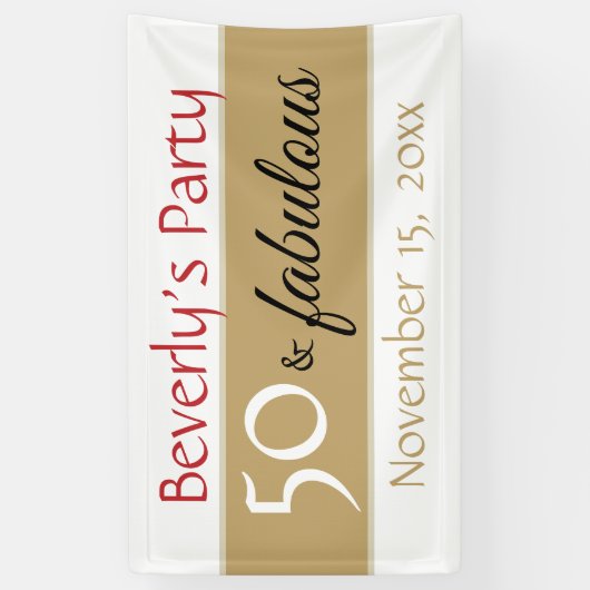 Goud Zwart 50 & Fabulous Typografie 50e Verjaardag Spandoek (Verticaal)