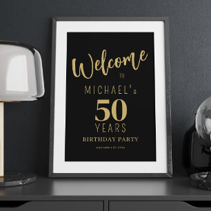 Goud zwart 50 jaar verjaardagsfeestje welkomstbord perfect poster