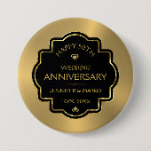 Goud & Zwart 50e Gouden bruiloft Jubileum Button (Voorkant)