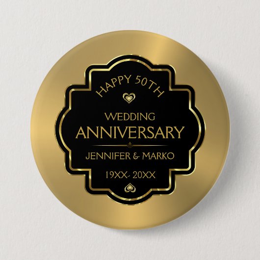 Goud & Zwart 50e Gouden bruiloft Jubileum Button (Voorkant)