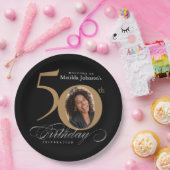 Goud Zwart 50e Verjaardag Kalligrafie Aangepaste F Papieren Bordje (Feest)