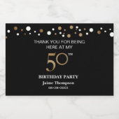 Goud zwart 50e verjaardag thema confetti dank u sparkling wijnetiket (Enkel label)