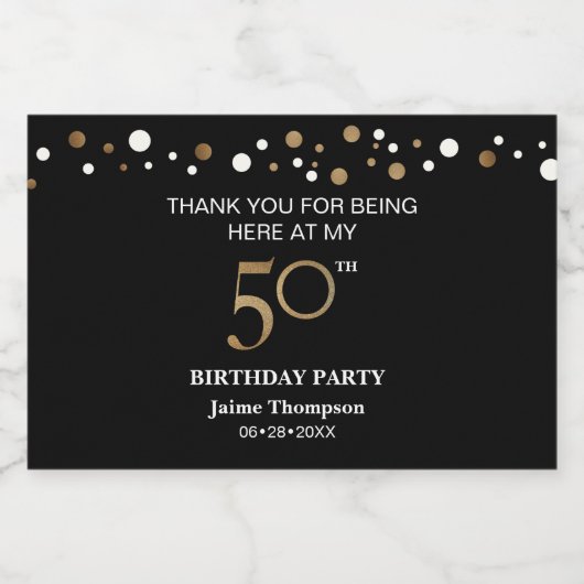 Goud zwart 50e verjaardag thema confetti dank u sparkling wijnetiket (Enkel label)