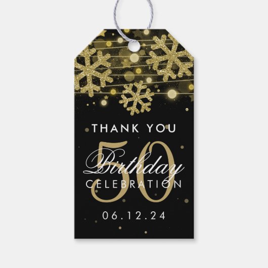 Goud Zwart 50ste verjaardag Dank u Winter Glitter Cadeaulabel (Voorkant)