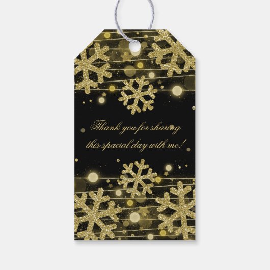 Goud Zwart 50ste verjaardag Dank u Winter Glitter Cadeaulabel (Achterkant)