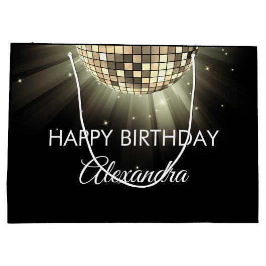 Goud Zwart 60e Verjaardagsfeestje 70's Disco Ball Groot Cadeauzakje (Achterkant)