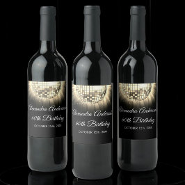 Goud Zwart 60e Verjaardagsfeestje 70's Disco Ball Wijn Etiket