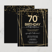 Goud Zwart 70e Verjaardagsfeestje Budget Uitnodigi (Voorkant / Achterkant)