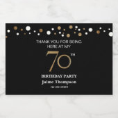 Goud zwart 70ste verjaardagsthema: hartelijk dank sparkling wijnetiket (Enkel label)