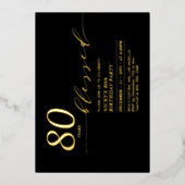 Goud & zwart 80 jaar geliefd 80e verjaardagsfeestj folie uitnodiging (Voorkant)