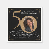 Goud Zwart Aangepaste Foto 50e Verjaardagsfeestje Servet (Voorkant)