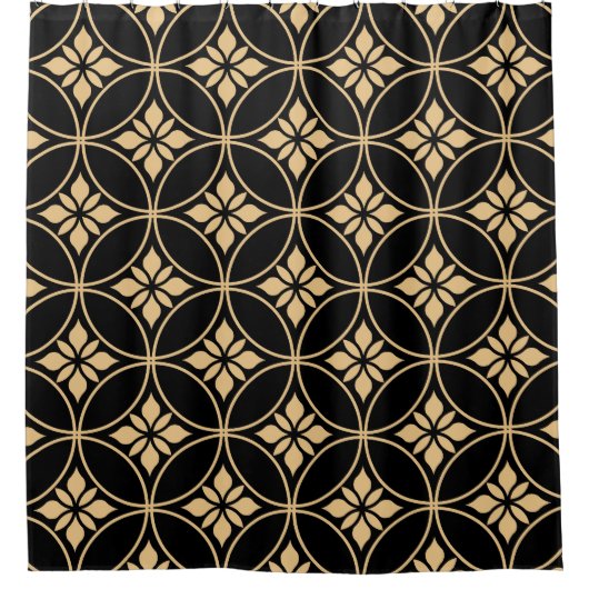 Goud & Zwart: Abstract bloemig Vintage Douchegordijn (Voorkant)