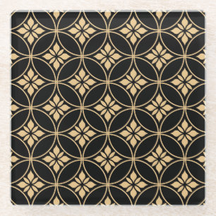 Goud & Zwart: Abstract bloemig Vintage Glazen Onderzetter