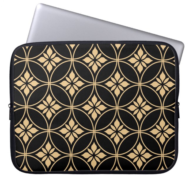Goud & Zwart: Abstract bloemig Vintage Laptop Sleeve (Voorkant)