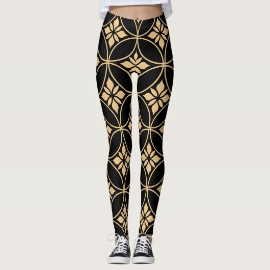 Goud & Zwart: Abstract bloemig Vintage Leggings (Voorkant)