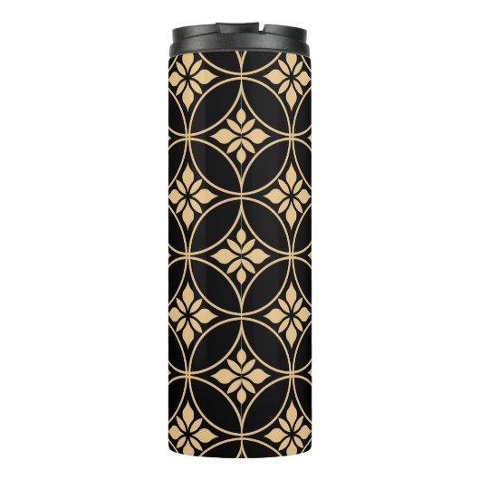 Goud & Zwart: Abstract bloemig Vintage Thermosbeker (Achterkant)