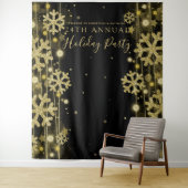 Goud Zwart Achtergrond Bedrijfsfeest Kerstborrel Wandkleed (In situ)