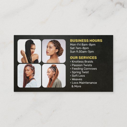 Goud Zwart Afrikaans Vlechten Salon Haar Braider Visitekaartje (Achterkant)