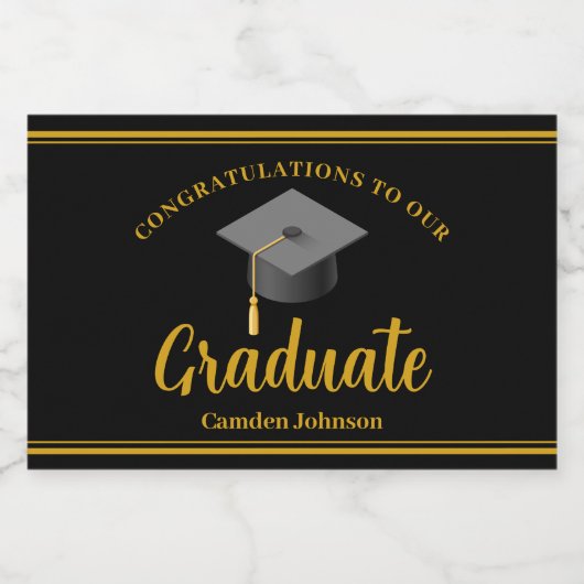 Goud Zwart Afstudeerfeest Formeel Afstuderen Mini Sparkling Wijnetiket (Enkel label)