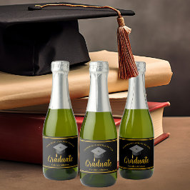 Goud Zwart Afstudeerfeest Formeel Afstuderen Mini Sparkling Wijnetiket