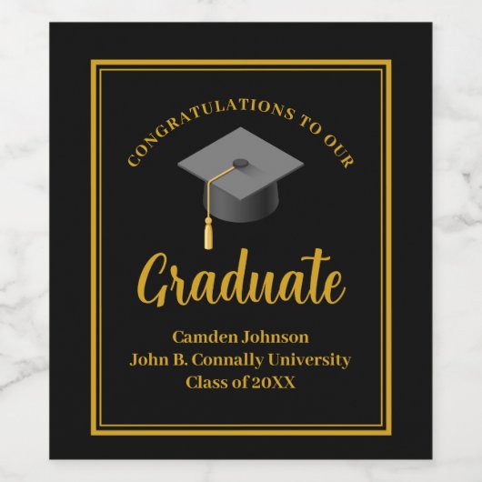 Goud Zwart Afstudeerfeest Formeel Afstuderen Wijn Etiket (Enkel label)