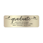 Goud Zwart Afstudeerscript Harten Modern Adres Etiket (Voorkant)