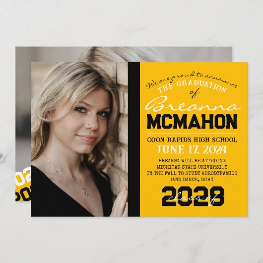 Goud & Zwart Afstuderen 2 Fotoaankondiging Kaart