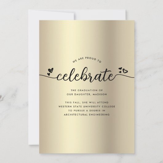 Goud Zwart Afstuderen 4 foto kalligrafie harten Aankondiging (Achterkant)